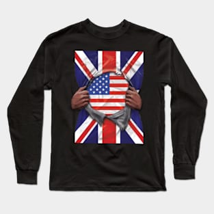 USA Flag Great Britain Flag Ripped - Gift for American From USA Long Sleeve T-Shirt